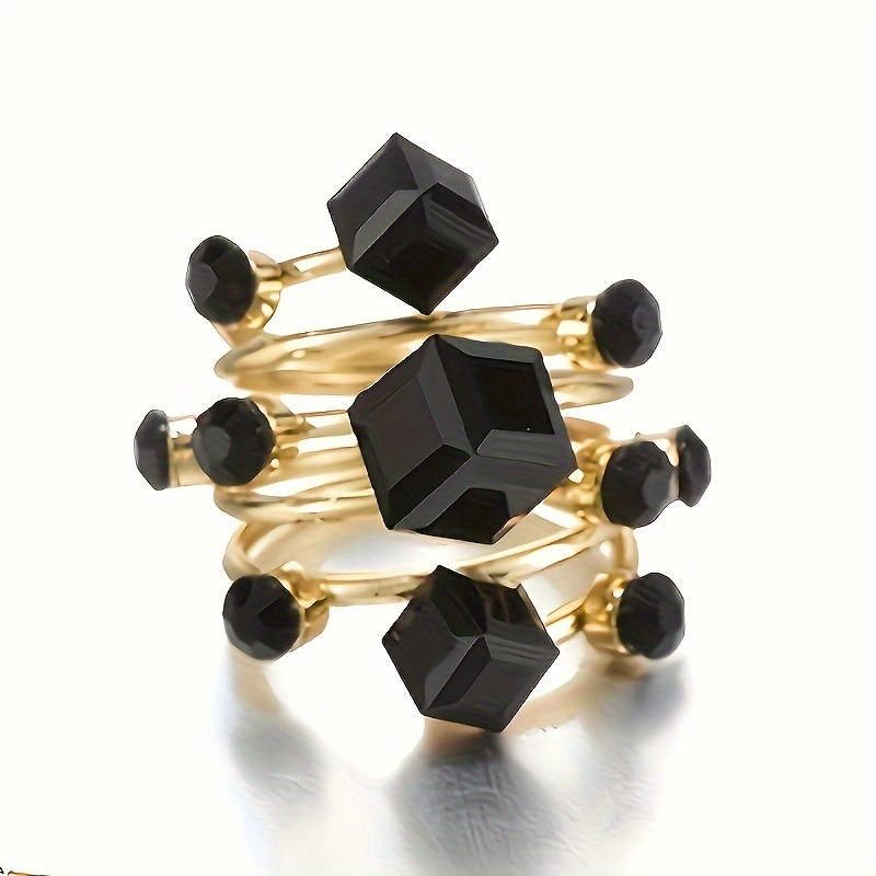 Vintage Rhinestone Geometric Ring for Women Parties
